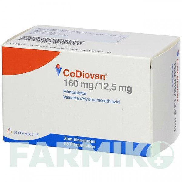 КОДИОВАН (CODIOVAN) 160 мг/12,5 мг таблетки 98 шт - Валсартан, Гидрохлоротиазид AXICORP PHARMA