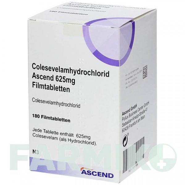 КОЛЕСЕВЕЛАМГИДРОХЛОРИД (COLESEVELAMHYDROCHLORID) 625 мг таблетки 180 шт - Колесевелам ASCEND