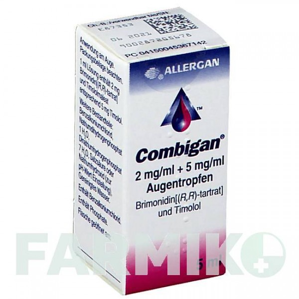 КОМБИГАН (COMBIGAN) 2 мг/мл + 5 мг/мл капли 5 мл - Тимолол, Бримонидин ABBVIE