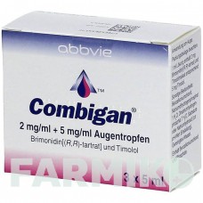 КОМБИГАН (COMBIGAN) 2 мг/мл + 5 мг/мл капли 3x5 мл - Тимолол, Бримонидин ABBVIE