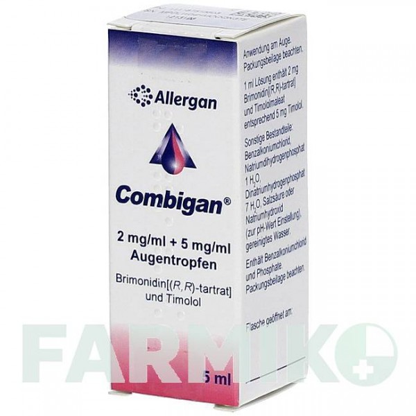 КОМБИГАН (COMBIGAN) 2 мг/мл + 5 мг/мл капли 5 мл - Тимолол, Бримонидин DOCPHARM