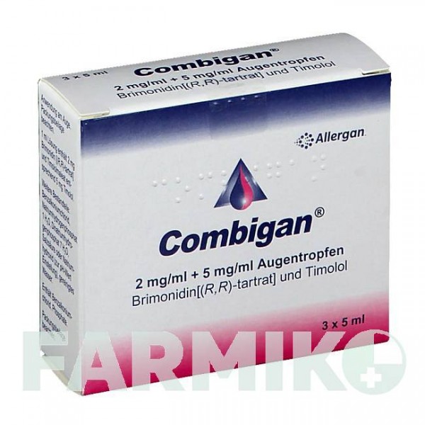 КОМБИГАН (COMBIGAN) 2 мг/мл + 5 мг/мл капли 3x5 мл - Тимолол, Бримонидин DOCPHARM