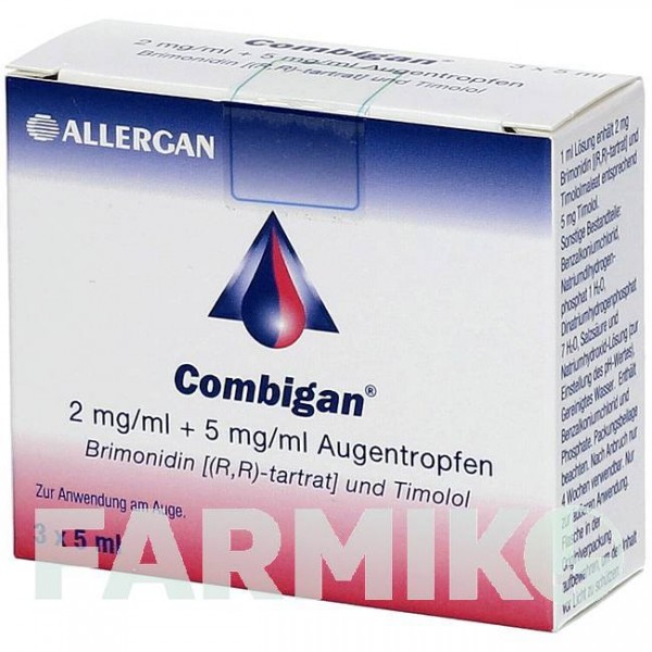 КОМБИГАН (COMBIGAN) 2 мг/мл + 5 мг/мл капли 3x5 мл - Тимолол, Бримонидин FD PHARMA