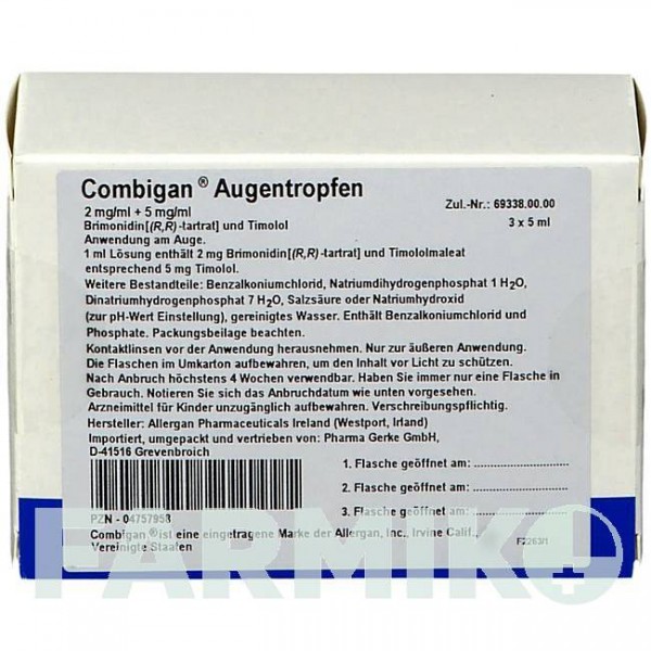 КОМБИГАН (COMBIGAN) капли 3x5 мл - Тимолол, Бримонидин PHARMA GERKE