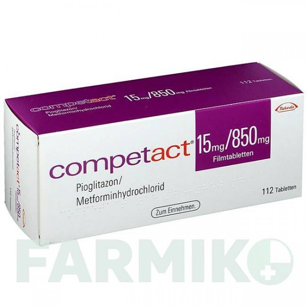 КОМПЕТАКТ (COMPETACT) 15 мг/850 мг таблетки 112 шт - Метформін, Піоглітазон CHEPLAPHARM