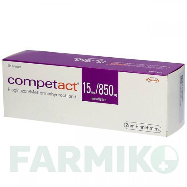 КОМПЕТАКТ (COMPETACT) 15 мг/850 мг таблетки 112 шт - Метформин, Пиоглитазон DOCPHARM