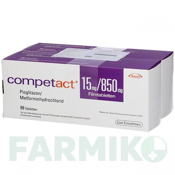 КОМПЕТАКТ (COMPETACT) 15 мг/850 мг таблетки 196 шт - Метформін, Піоглітазон EMRA-MED