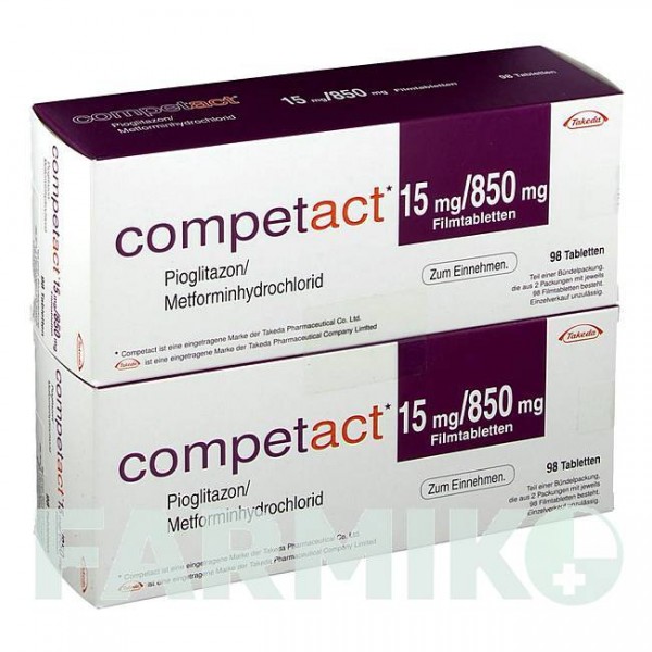 КОМПЕТАКТ (COMPETACT) 15 мг/850 мг таблетки 112 шт - Метформін, Піоглітазон KOHLPHARMA