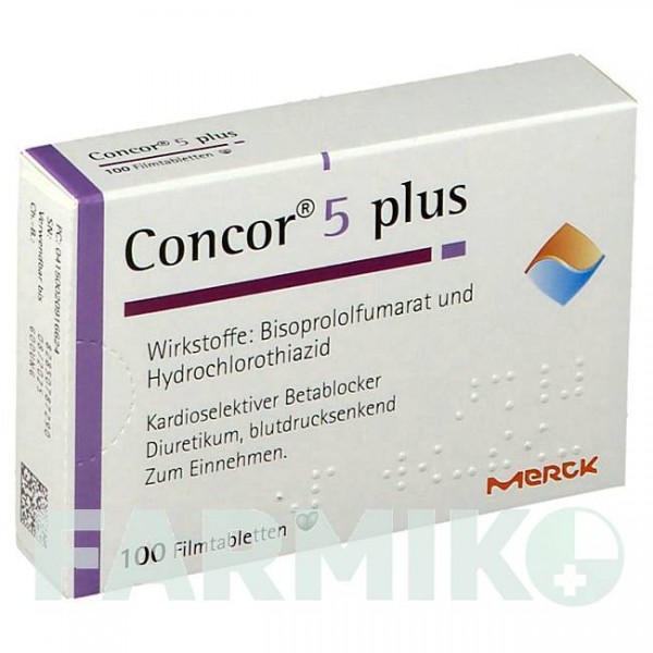 КОНКОР (CONCOR) 5 таблетки 100 шт - Бисопролол, Гидрохлоротиазид MERCK HEALTHCARE