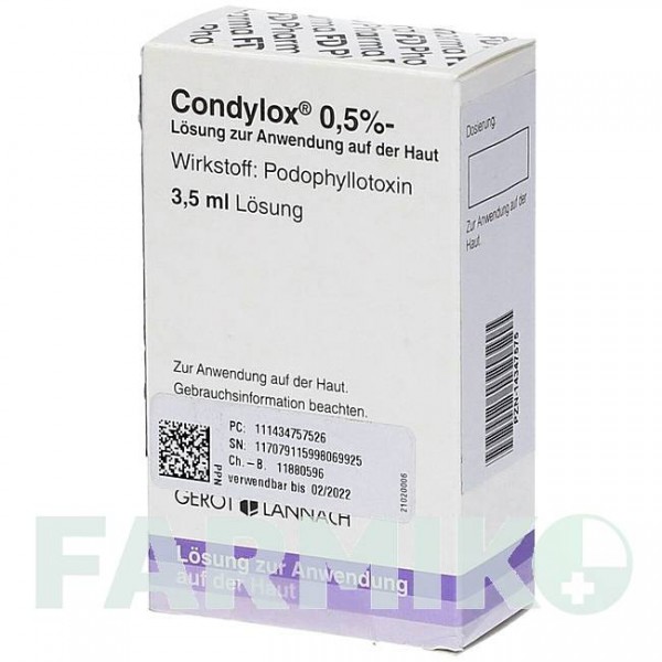 КОНДИЛОКС (CONDYLOX) 5 мг/1 мл раствор 3,5 мл - Подофиллотоксин FD PHARMA