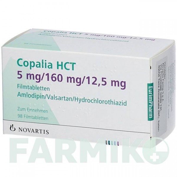 КОПАЛИЯ (COPALIA) 5 мг/160 мг/12,5 мг таблетки 98 шт - Валсартан, Амлодипин, Гидрохлоротиазид EURIMPHARM