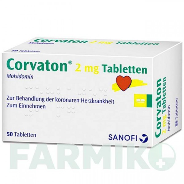 КОРВАТОН (CORVATON) 2 мг таблетки 50 шт - Молсидомин CHEPLAPHARM