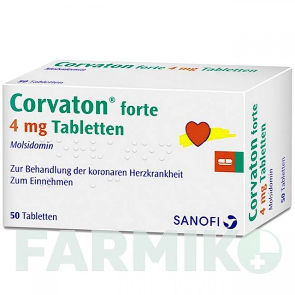 КОРВАТОН (CORVATON) 4 мг таблетки 50 шт - Молсидомін CHEPLAPHARM