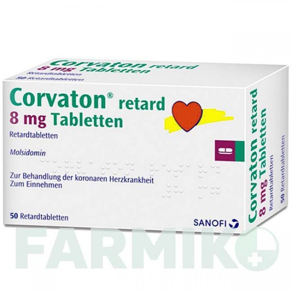 КОРВАТОН (CORVATON) 8 мг таблетки 50 шт - Молсидомин CHEPLAPHARM