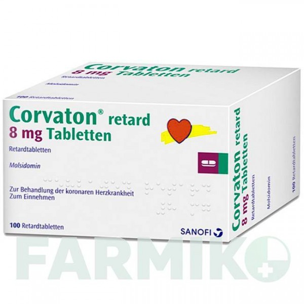 КОРВАТОН (CORVATON) 8 мг таблетки 100 шт - Молсидомін CHEPLAPHARM