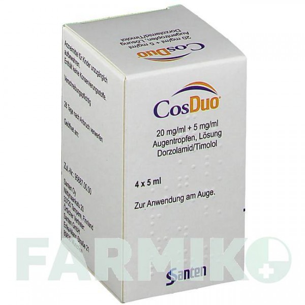 КОСДУО (COSDUO) 20 мг/мл + 5 мг/мл краплі 4x5 мл - Тимолол, Дорзоламід SANTEN