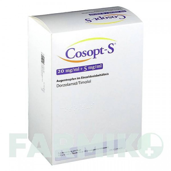 КОСОПТ (COSOPT) 20 мг/мл + 5 мг/мл піпетки 120x0,2 мл - Тимолол, Дорзоламід AXICORP PHARMA