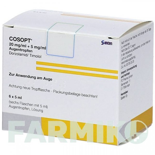 КОСОПТ (COSOPT) 20 мг/мл + 5 мг/мл краплі 1x5 мл - Тимолол, Дорзоламід FD PHARMA