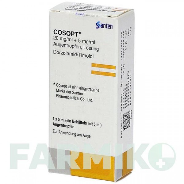 КОСОПТ (COSOPT) 20 мг/мл + 5 мг/мл краплі 5 мл - Тимолол, Дорзоламід KOHLPHARMA