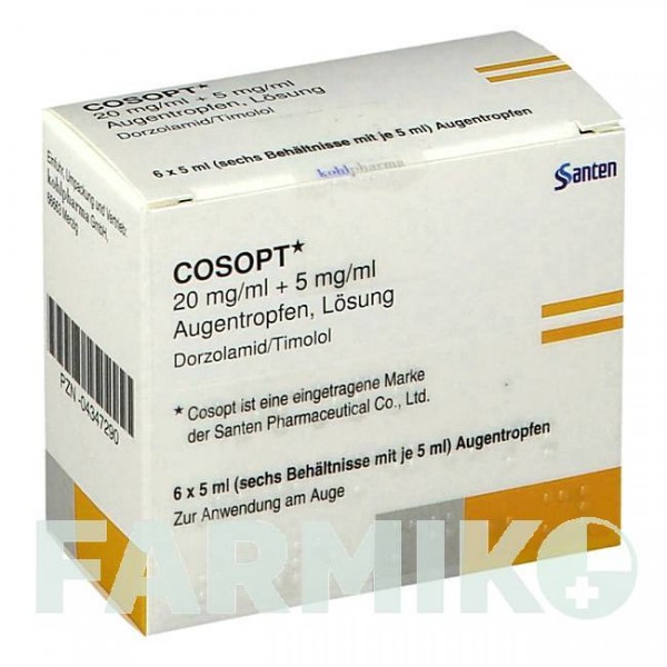 КОСОПТ (COSOPT) 20 мг/мл + 5 мг/мл краплі 6x5 мл - Тимолол, Дорзоламід KOHLPHARMA