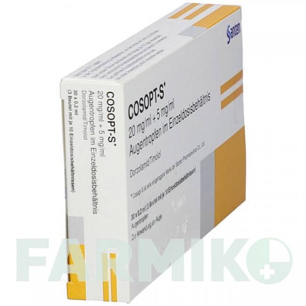 КОСОПТ (COSOPT) 20 мг/мл + 5 мг/мл піпетки 30x0,2 мл - Тимолол, Дорзоламід KOHLPHARMA