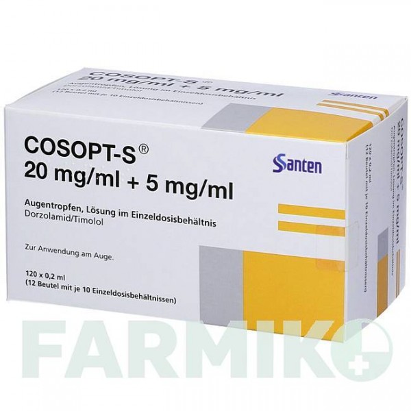 КОСОПТ (COSOPT) 20 мг/мл + 5 мг/мл пипетки 120x0,2 мл - Тимолол, Дорзоламид ORIFARM