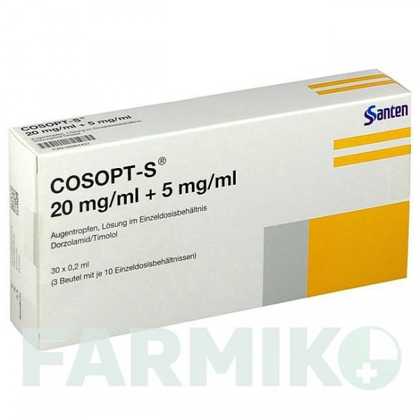 КОСОПТ (COSOPT) 20 мг/мл + 5 мг/мл пипетки 30x0,2 мл - Тимолол, Дорзоламид SANTEN