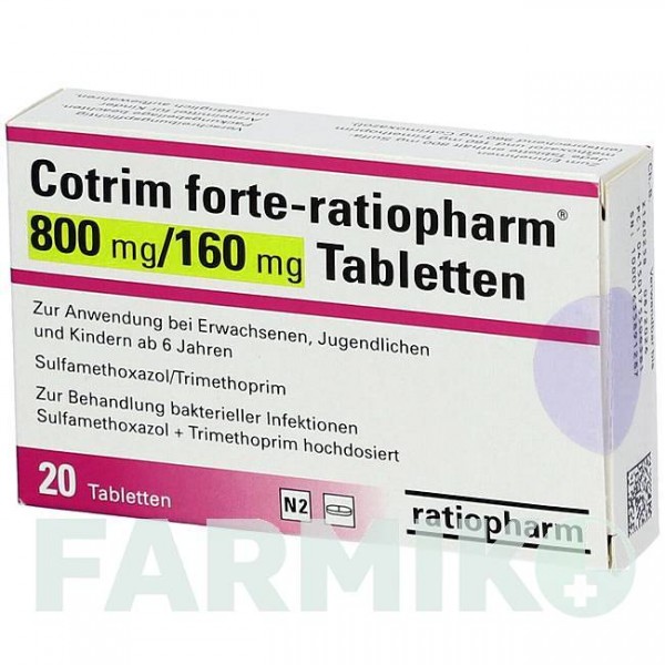 КОТРИМ (COTRIM) 800 мг/160 мг таблетки 20 шт - Сульфаметоксазол, Триметоприм RATIOPHARM