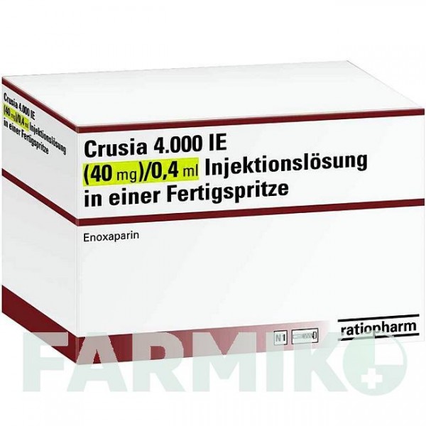 КРУЗІЯ (CRUSIA) 4000 МО 40 мг/0,4 мл розчин 20 шт - Еноксапарин RATIOPHARM