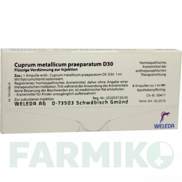 КУПРУМ МЕТАЛІКУМ (CUPRUM METALLICUM) D 30 ампули 8x1 мл - Гомеопатія WELEDA