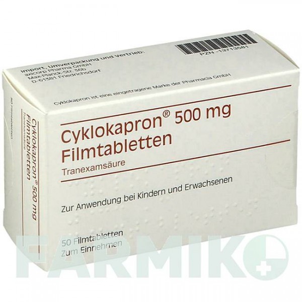 ЦИКЛОКАПРОН (CYKLOKAPRON) 500 мг таблетки 50 шт - Транексамова кислота AXICORP PHARMA