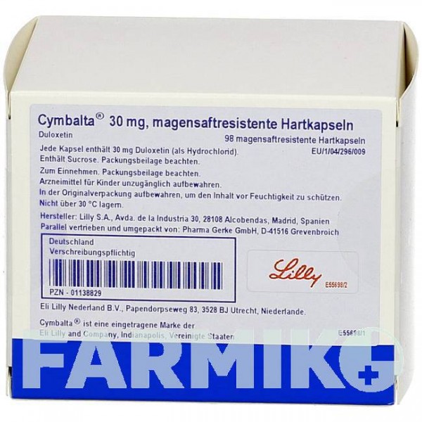 СИМБАЛТА (CYMBALTA) 30 мг капсулы 98 шт - Дулоксетин PHARMA GERKE