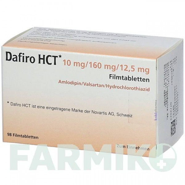 ДАФИРО (DAFIRO) 10 мг/160 мг/12,5 мг таблетки 98 шт - Валсартан, Амлодипин, Гидрохлоротиазид KOHLPHARMA
