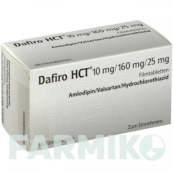 ДАФИРО (DAFIRO) 10 мг/160 мг/25 мг таблетки 98 шт - Валсартан, Амлодипин, Гидрохлоротиазид AXICORP PHARMA