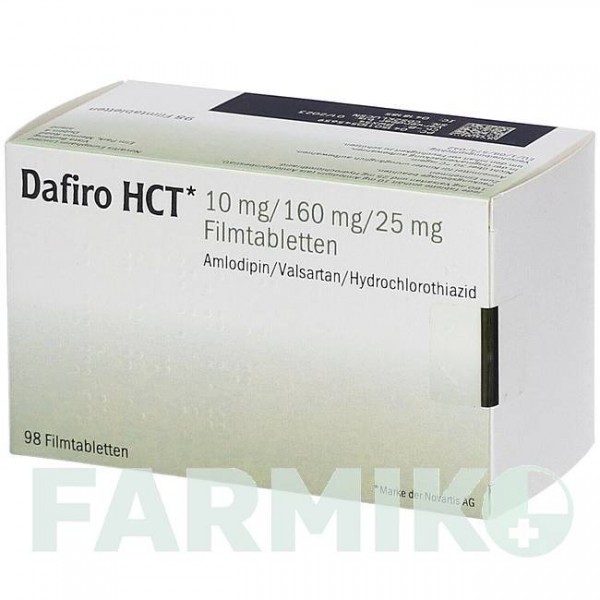 ДАФІРО (DAFIRO) 10 мг/160 мг/25 мг таблетки 98 шт - Валсартан, Амлодипін, Гідрохлоротіазид EMRA-MED