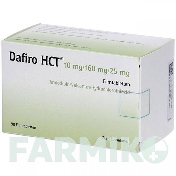 ДАФІРО (DAFIRO) 10 мг/160 мг/25 мг таблетки 98 шт - Валсартан, Амлодипін, Гідрохлоротіазид FD PHARMA