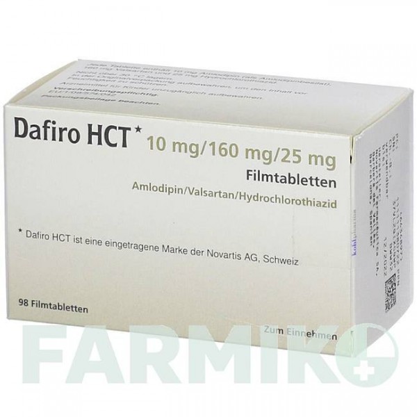 ДАФИРО (DAFIRO) 10 мг/160 мг/25 мг таблетки 98 шт - Валсартан, Амлодипин, Гидрохлоротиазид KOHLPHARMA