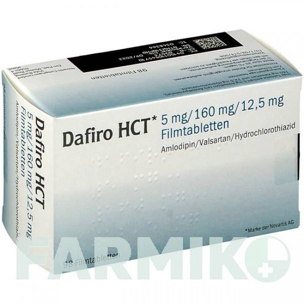 ДАФІРО (DAFIRO) 5 мг/160 мг/12,5 мг таблетки 98 шт - Валсартан, Амлодипін, Гідрохлоротіазид EMRA-MED