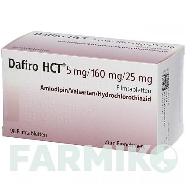 ДАФІРО (DAFIRO) 5 мг/160 мг/25 мг таблетки 98 шт - Валсартан, Амлодипін, Гідрохлоротіазид AXICORP PHARMA