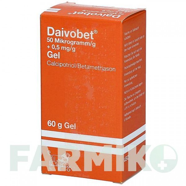 ДАЙВОБЕТ (DAIVOBET) 50 мкг/г + 0,5 мг/г гель 2x60 г - Кальципотриол, Бетаметазон DOCPHARM