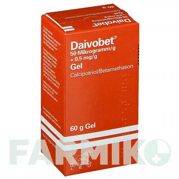 ДАЙВОБЕТ (DAIVOBET) 50 мкг/г + 0,5 мг/г гель 60 г - Кальципотріол, Бетаметазон LEO PHARMA