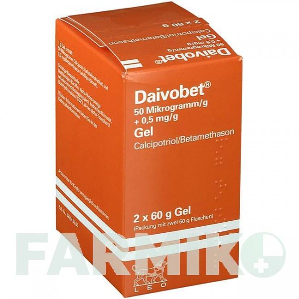 ДАЙВОБЕТ (DAIVOBET) 50 мкг/г + 0,5 мг/г гель 2x60 г - Кальципотріол, Бетаметазон LEO PHARMA