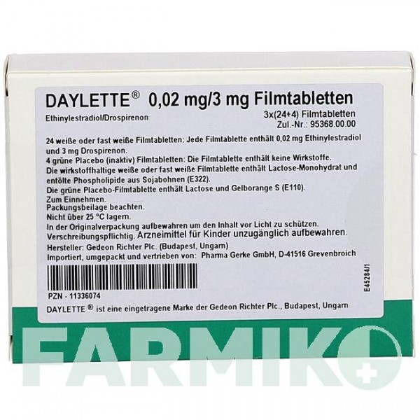 ДАЙЛЕТТЕ (DAYLETTE) 0,02 мг/3 мг таблетки 6x28 шт - Дроспиренон, Этинилэстрадиол PHARMA GERKE