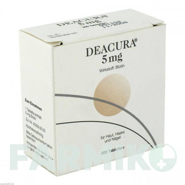 ДЕАКУРА (DEACURA) 5 мг таблетки 200 шт - Витамин B7 (Биотин) DERMAPHARM