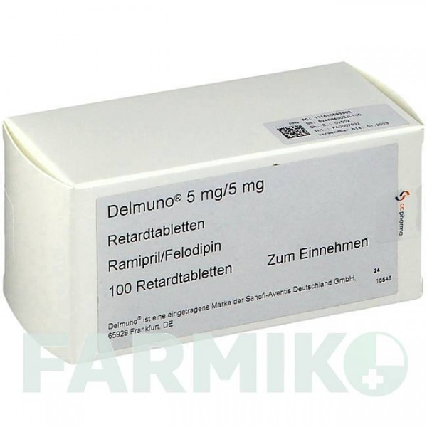 ДЕЛМУНО (DELMUNO) 5/5 мг таблетки 100 шт - Рамиприл, Фелодипин CC PHARMA
