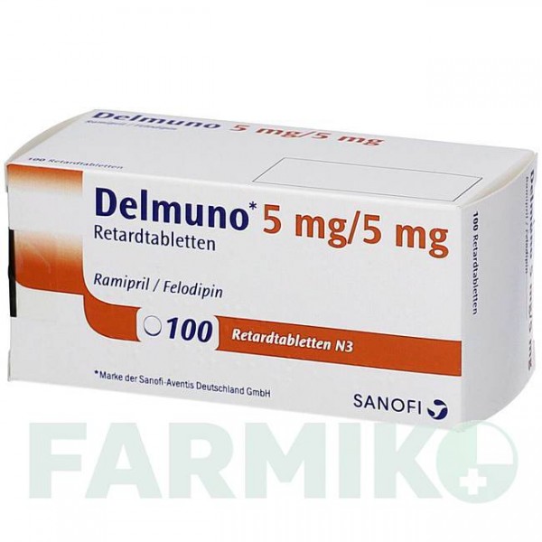 ДЕЛМУНО (DELMUNO) 5/5 мг таблетки 100 шт - Рамиприл, Фелодипин EMRA-MED