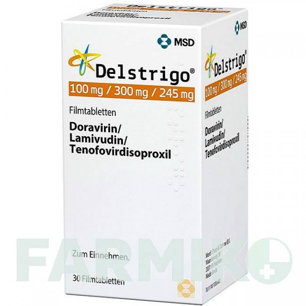 ДЕЛСТРІГО (DELSTRIGO) 100 мг/300 мг/245 мг таблетки 30 шт - Ламівудин, Тенофовір, Доравірин MSD