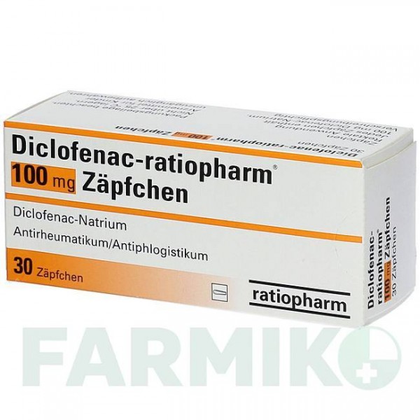 ДИКЛОФЕНАК (DICLOFENAC) 100 мг суппозитории 30 шт - Диклофенак RATIOPHARM