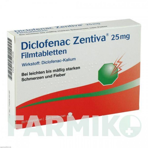 ДИКЛОФЕНАК (DICLOFENAC) 25 мг таблетки 20 шт - Диклофенак ZENTIVA