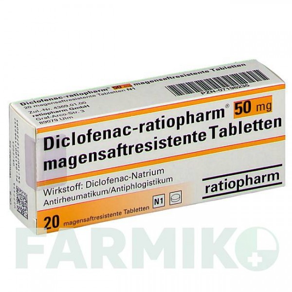 ДИКЛОФЕНАК (DICLOFENAC) 50 мг таблетки 20 шт - Диклофенак RATIOPHARM